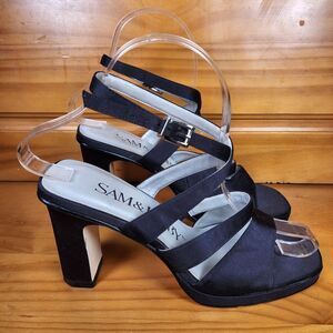 Sam & Libby Satin Strappy Women's 6M Black Evening Sandal Chunky Heel Open Toe